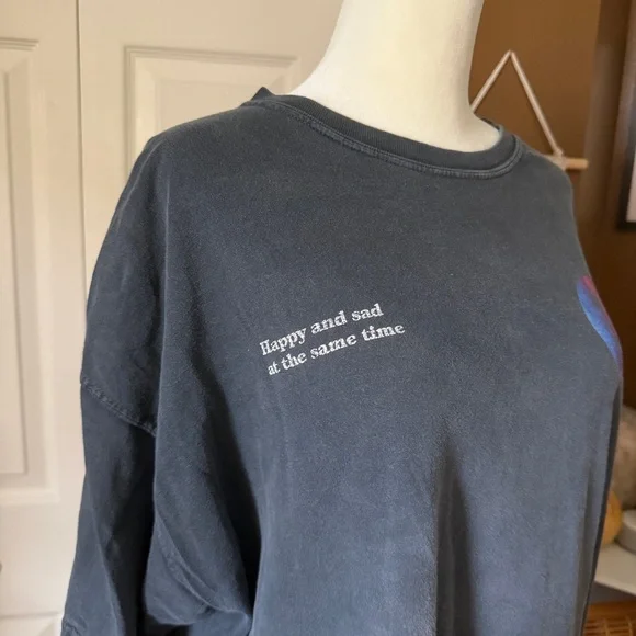 Comfort Colors Stone Wash “Happy and Sad at the Same Time” Graphic Tshirt / XL - Picture 2 of 10